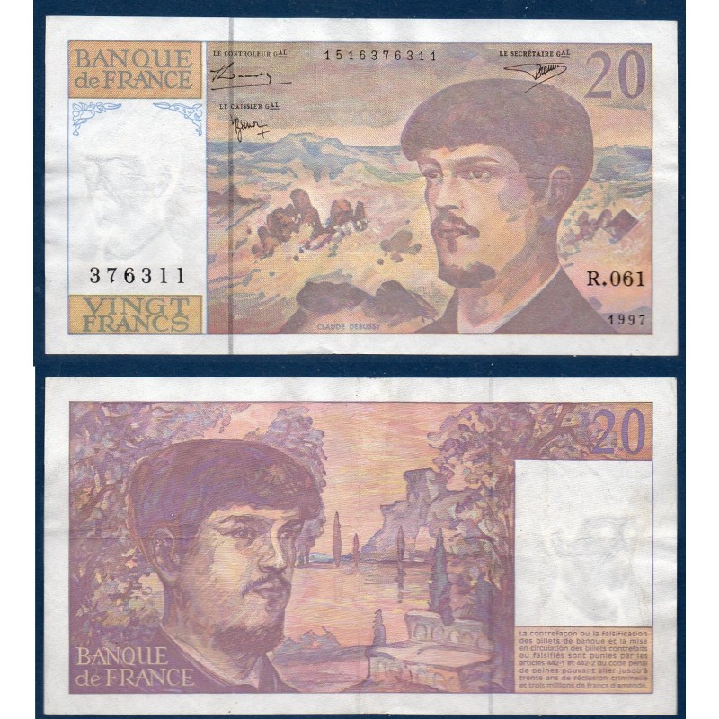 20 Francs Debussy TTB 1997 Billet de la banque de France