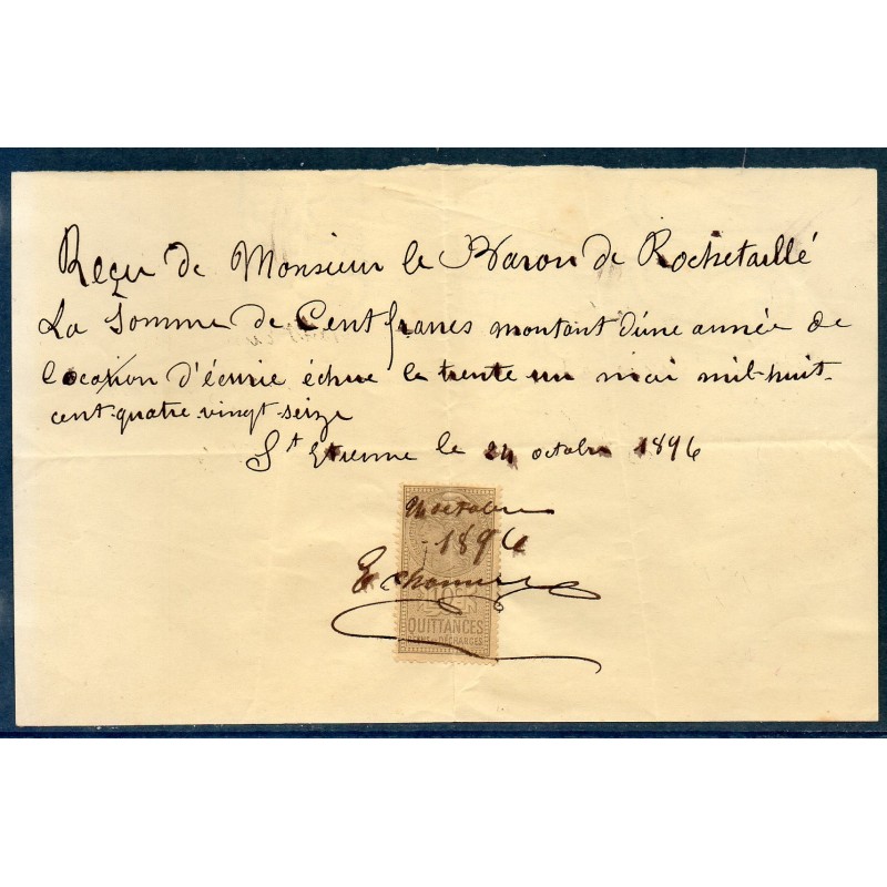 Quittance de Loyer d'une écurie, au baron de Rochetaillée du 24.10.1896 pour 100 francs