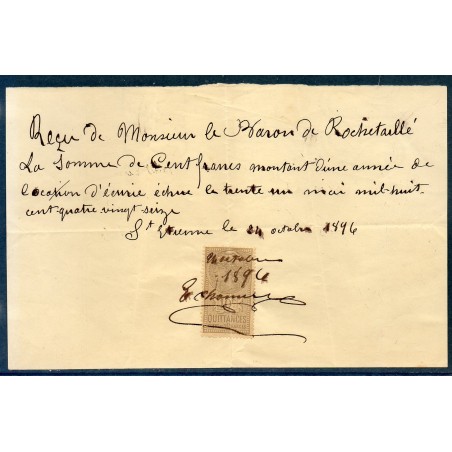 Quittance de Loyer d'une écurie, au baron de Rochetaillée du 24.10.1896 pour 100 francs