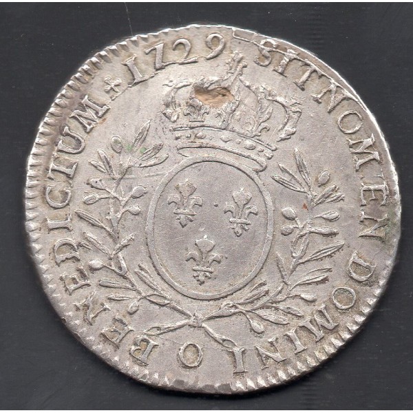 1/2 Ecu aux branches d'olivier 1729 O Riom Louis XV pièce de monnaie royale