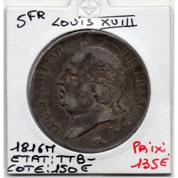 5 francs Louis XVIII 1816 M Toulouse TTB-, France pièce de monnaie