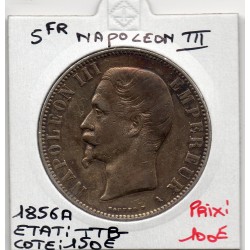 5 francs Napoléon III 1856 A Paris TTB-, France pièce de monnaie