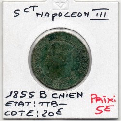 5 centimes Napoléon III tête nue 1855 B Chien TTB-, France pièce de monnaie