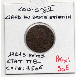 Liard au buste enfantin 1721 S Reims Louis XV pièce de monnaie royale