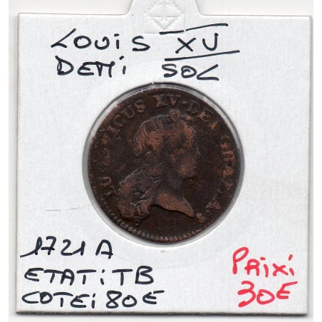 Demi Sol au buste enfantin 1721 A Paris Louis XV pièce de monnaie royale