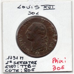 Sol 1791 M Toulouse 2eme semestre cuivre Louis XVI pièce de monnaie royale