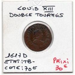 Double Tounois 1617 D Lyon Louis XIII pièce de monnaie royale