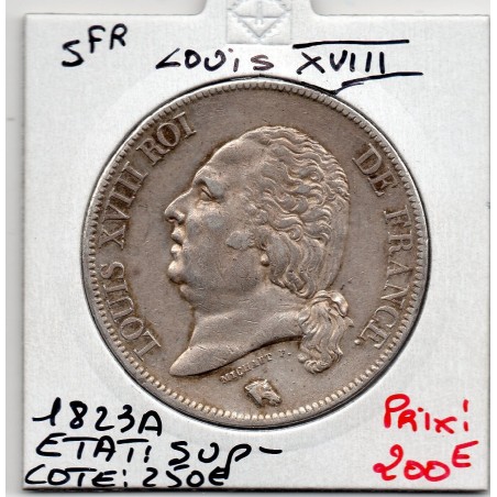 5 francs Louis XVIII 1823 A Paris Sup-, France pièce de monnaie