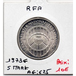 Allemagne RFA 5 deutche mark 1973 G, Sup KM 137 pièce de monnaie