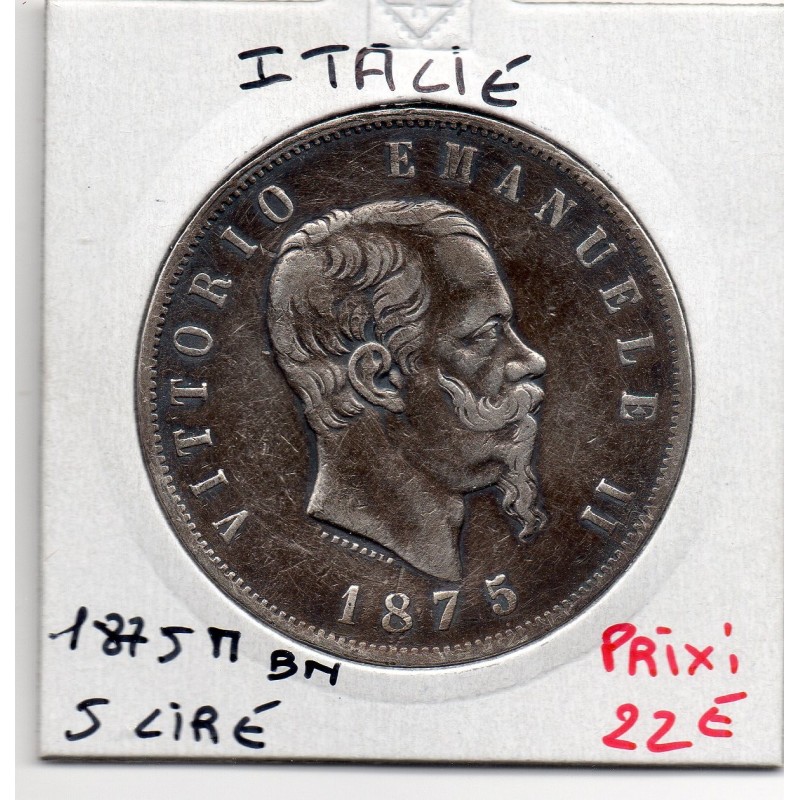Italie 5 Lire 1875 M BN TTB,  KM 8 pièce de monnaie