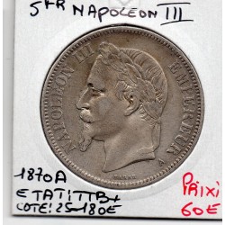 5 francs Napoléon III tête laurée 1870 A Paris TTB+, France pièce de monnaie