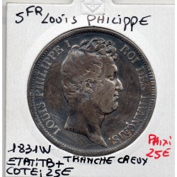 5 francs Louis Philippe 1831 W tranche creux TB+, France pièce de monnaie