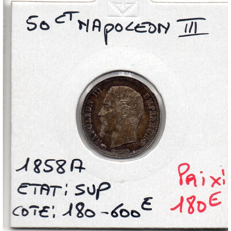 50 centimes Napoléon III tête nue 1858 A Paris Sup+, France pièce de monnaie