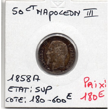 50 centimes Napoléon III tête nue 1858 A Paris Sup+, France pièce de monnaie