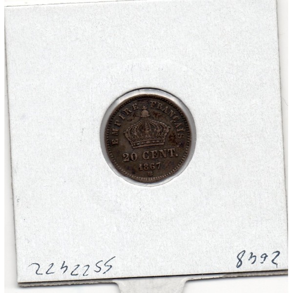 20 centimes Napoléon III tête laurée 1867 BB Strasbourg Sup-, France pièce de monnaie