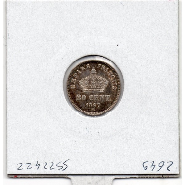 20 centimes Napoléon III tête laurée 1867 BB Strasbourg Sup+, France pièce de monnaie