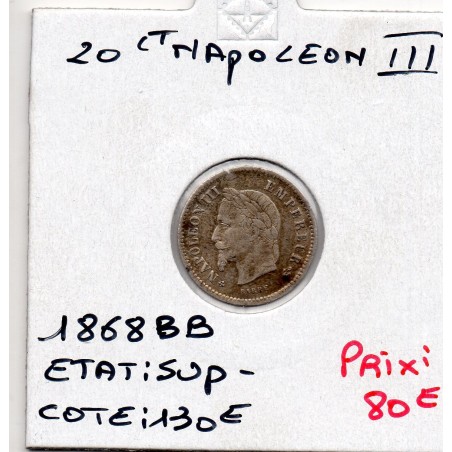 20 centimes Napoléon III tête laurée 1868 BB Strasbourg Sup-, France pièce de monnaie
