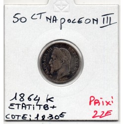 50 centimes Napoléon III tête laurée 1864 K Bordeaux TB+, France pièce de monnaie