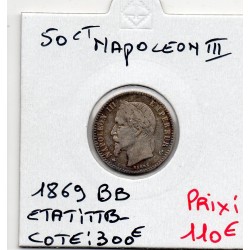 50 centimes Napoléon III tête laurée 1868 BB Strasbourg TTB-, France pièce de monnaie