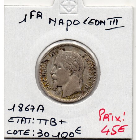 1 franc Napoléon III tête laurée 1867 A Paris TTB+, France pièce de monnaie