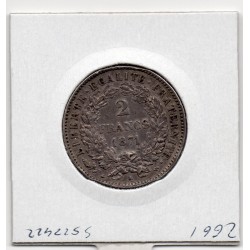 2 Francs Cérès 1871 Avec légende Petit A Sup, France pièce de monnaie