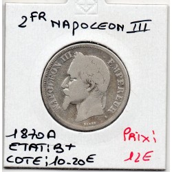 2 francs Napoléon III tête laurée 1870 A Paris B+, France pièce de monnaie