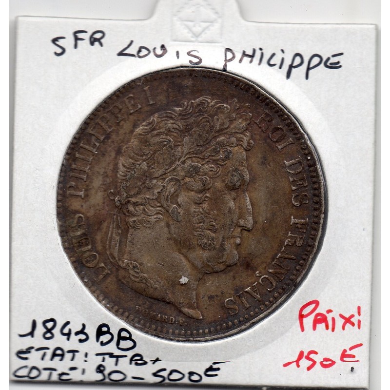 5 francs Louis Philippe 1843 BB Strasbourg TTB+, France pièce de monnaie