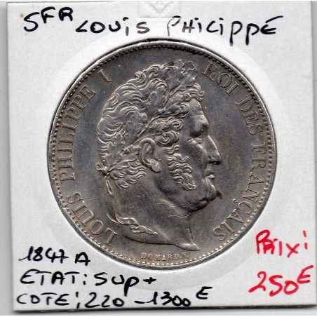 5 francs Louis Philippe 1847 A Paris Sup+, France pièce de monnaie