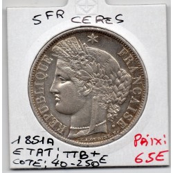 5 francs Cérès 1851 A Paris TTB+, France pièce de monnaie