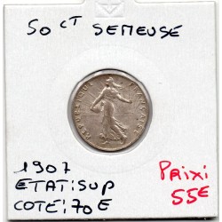 50 centimes Semeuse Argent 1907 Sup, France pièce de monnaie