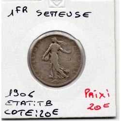 1 franc Semeuse Argent 1906 TB, France pièce de monnaie