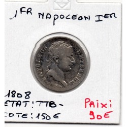 1 Franc Napoléon 1er 1808 A Paris TTB-, France pièce de monnaie