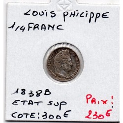 1/4 Franc Louis Philippe 1838 B Rouen Sup, France pièce de monnaie