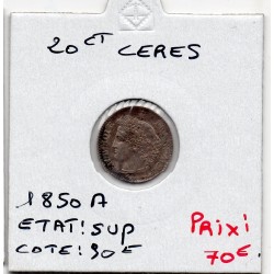 20 centimes Cérès 1850A Paris Sup, France pièce de monnaie