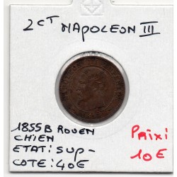 2 centimes Napoléon III tête nue 1855 B Rouen Sup-, France pièce de monnaie
