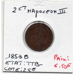 2 centimes Napoléon III tête nue 1853 B Rouen TTB-, France pièce de monnaie