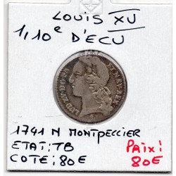 1/10 Ecu au bandeau 1741 N Montpellier Louis XV pièce de monnaie royale