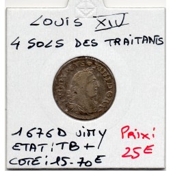 4 Sols des traitants 1676 D Vimy TB+ Louis XIV pièce de monnaie royale