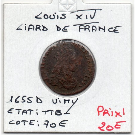 Liard de France 1655 D Vimy TTB- Louis XIV pièce de monnaie royale