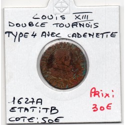 Double Tounois Type 4 1627 A Paris avec Cadenette Louis XIII pièce de monnaie royale