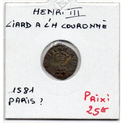 Liard à l'H couronné Paris Henri III  (1581) pièce de monnaie royale