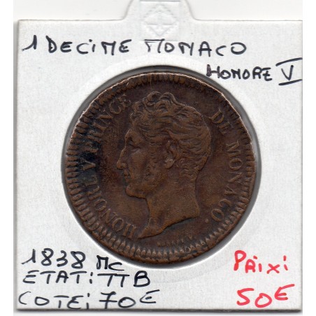 Monaco Honore V 1 Décime 1838 MC TTB, Gad 105 pièce de monnaie