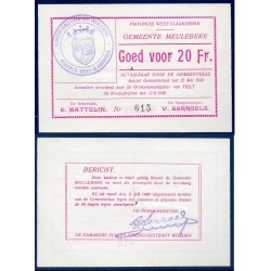 Belgique West-Vlaanderen, Billet de banque, bon pour 20 Francs Belge 1940