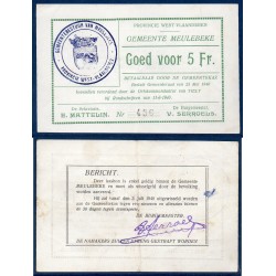 Belgique West-Vlaanderen, Billet de banque, bon pour 5 Francs Belge 1940