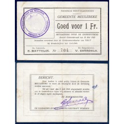 Belgique West-Vlaanderen, Billet de banque, bon pour 1 Franc Belge 1940