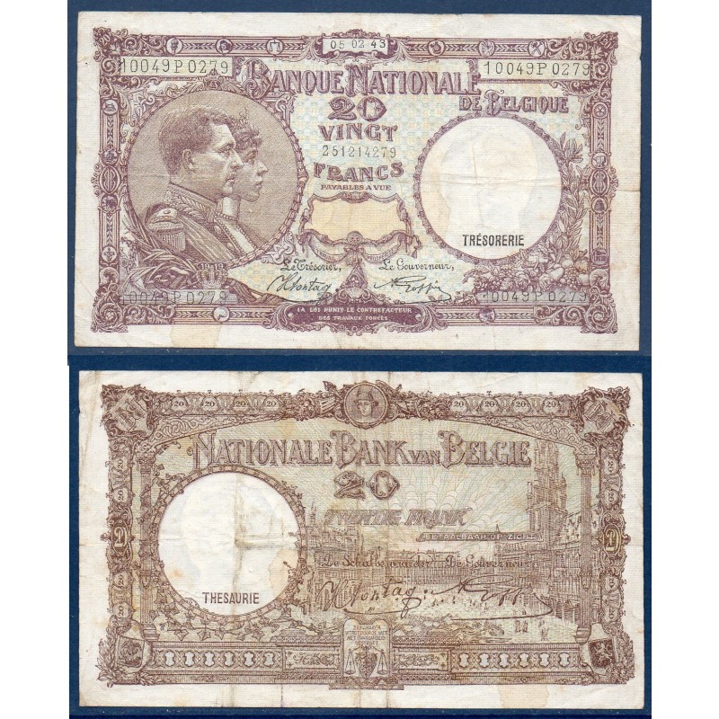 Belgique Pick N°111, TB Billet de banque de 20 Francs Belge 1940-1947