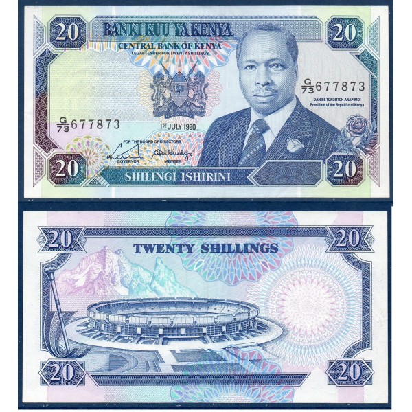 Kenya Pick N°25c, Billet de banque de 20 Shillings 1990