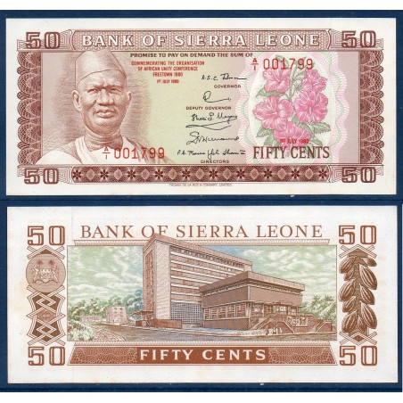 Sierra Leone Pick N°9, Billet de banque de 50 cents 1980