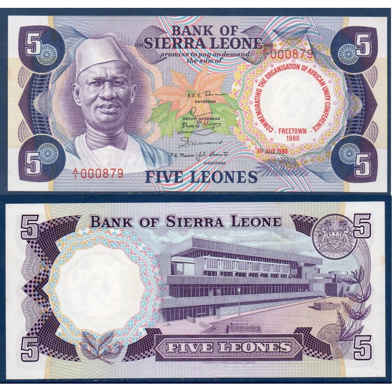 Sierra Leone Pick N°12, Neuf Billet de banque de 5 leones 1980