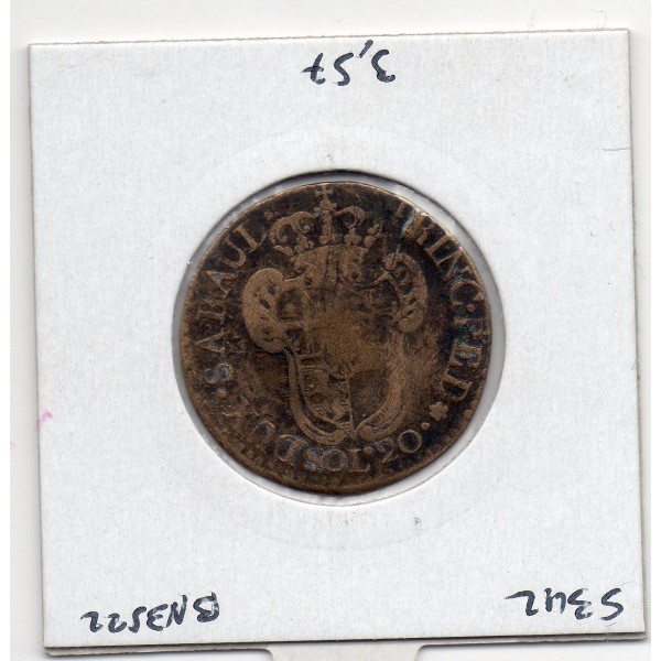 Italie Sardaigne 20 Soldi 1796 TB, KM 94 pièce de monnaie